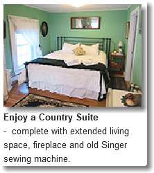 ﷯Enjoy a Country Suite - complete with extended living space, fireplace and old Singer sewing machine. 